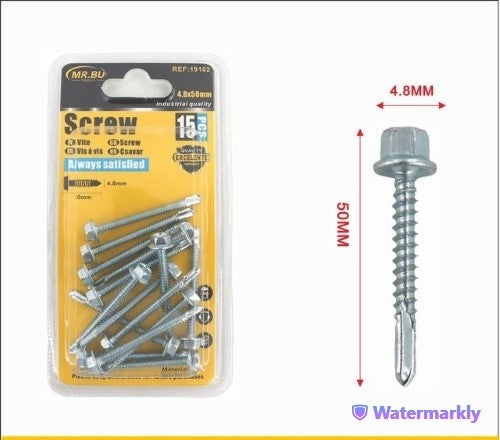 High-quality 4.8x50mm screws, 15 per pack, ideal for wood, metal, and plastic projects; 12 packs included for durability.