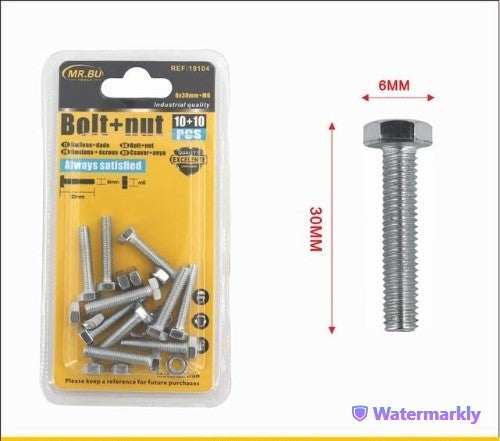 Premium pack of 12 bolts and nuts (6x30MM) for durable, reliable fastening in various DIY and professional projects.
