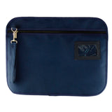 Stylish blue Conference Satchel made of durable polyester, featuring a wrist strap, zippered pocket, and ID holder.