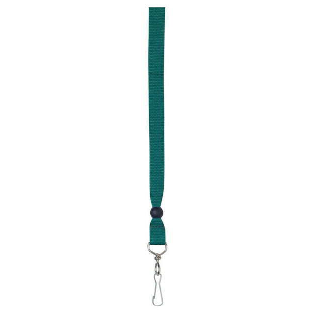 Vibrant green ribbon lanyard with metal clip for IDs, keys, and passes, ideal for events and everyday use.