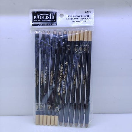 Set of 12 premium eyebrow pencils for flawless, defined brows with waterproof formula and included spoolie for blending.