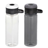 Clear Rocket Tritan sports bottle with pop-up spout, 740ml capacity, BPA-free, lightweight, and carabiner handle for easy carrying.