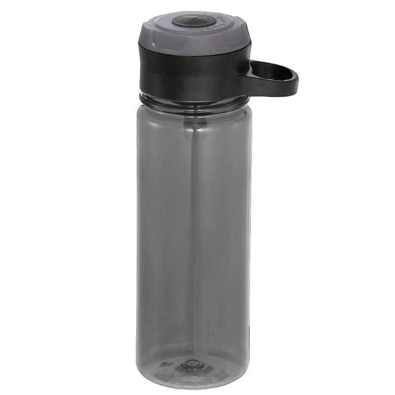 Black Rocket Tritan Sports Bottle with pop-up spout, carabiner handle, and 740ml capacity for active hydration.