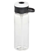 Clear Rocket Tritan sports bottle with pop-up spout, straw, carabiner, 740ml capacity, and BPA-free for safe hydration.