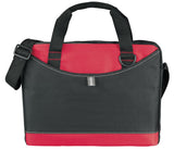 Vibrant red Crayon Conference Bag with zippered compartment, Velcro pocket, and adjustable strap for professional events.