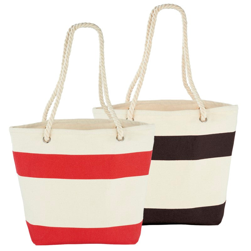 Capri Stripes Cotton Shopper Tote - Black