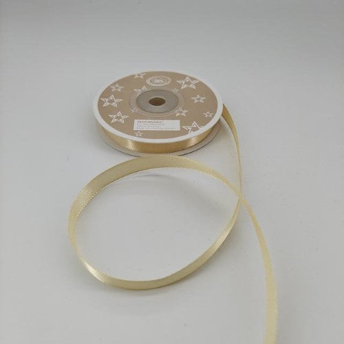 Light gold satin ribbon, 1cm wide, 22m long per roll, pack of 6, perfect for crafts, gift-wrapping, and decorations.