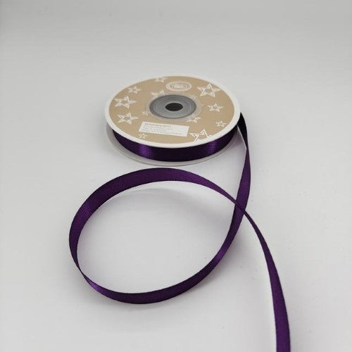 Dark purple satin ribbon, 1cm wide, 22m long per roll, pack of 6, perfect for DIY crafts and elegant gift wrapping.