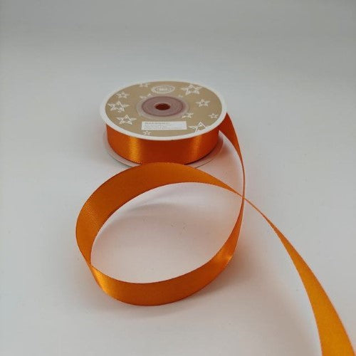 Vibrant orange satin ribbon, 2cm wide and 22m long, perfect for crafting, gift wrapping, and DIY projects. Pack of 6 rolls.