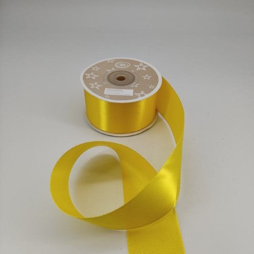 Vibrant lemon-yellow satin ribbon, 3.8cm wide, 22m length per roll, perfect for crafts, gifts, and decor. Pack of 6.