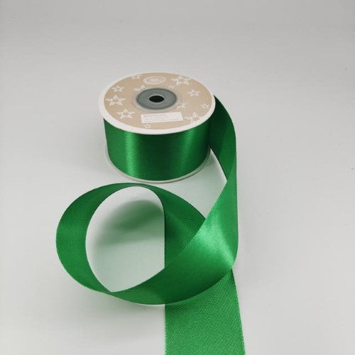 Pack of 6 dark green satin ribbons, each 3.8cm wide and 22m long, perfect for crafting and gift-wrapping.