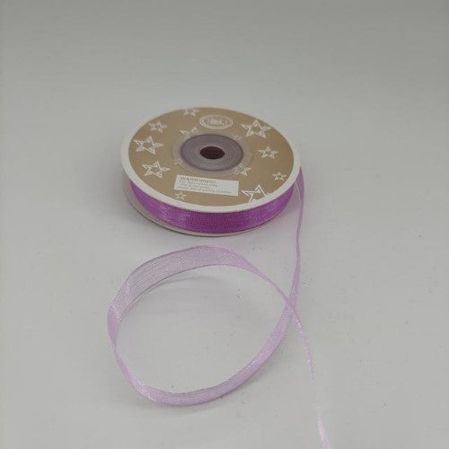 Lavender purple organza ribbon, 1cm wide, 22m per spool, pack of 6, perfect for crafting and gift-wrapping.