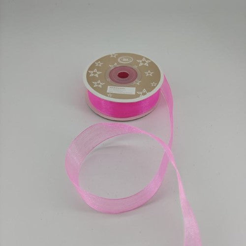 Dark pink organza ribbon, 2cm wide, 22m long per roll, pack of 6, perfect for crafts, gift wrapping, and decor.