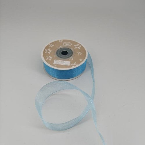 Pack of 6 blue organza ribbon rolls, 2cm wide and 22m long, perfect for elegant gift-wrapping and crafting projects.