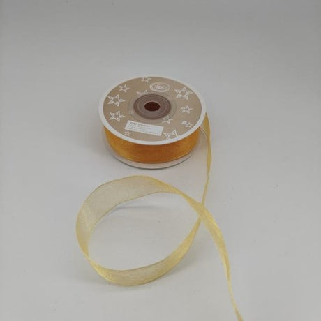 Elegant gold organza ribbon, 2cm wide and 22m long per roll, perfect for gift wrapping and event decor, pack of 6 rolls.