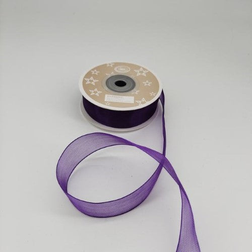 Dark purple organza ribbon, 2cm wide, 22m rolls, perfect for crafting, gift wrapping, and elegant decorations. Pack of 6.