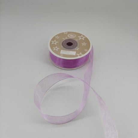 Lavender purple 2cm organza ribbon on 22m rolls, ideal for crafting, gift wrapping, and special occasions in a pack of 6.