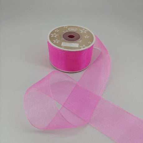 Dark pink organza ribbon, 3.8cm wide and 22m long, perfect for crafts, gifts, and elegant decorations. Pack of 6.