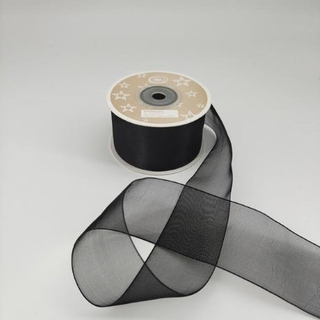 Black organza ribbon pack of 6, 3.8cm wide, 22m each, perfect for gift wrapping and decorations.