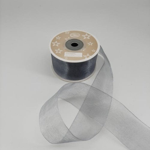 Silver organza ribbon, 3.8cm wide, 22m long, pack of 6, perfect for elegant gift wrapping and decorations.