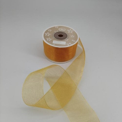 Lustrous gold organza ribbon, 3.8cm wide and 22m long, in a pack of 6, perfect for elegant gift wrapping and decorations.