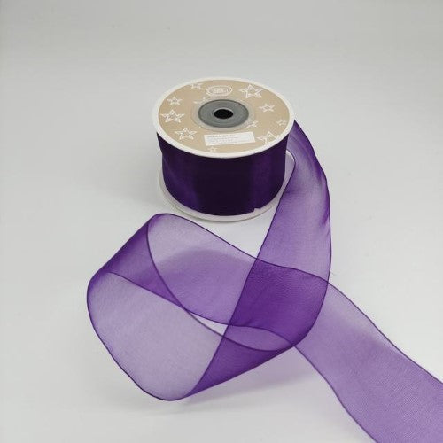 Dark purple organza ribbon, 3.8cm wide, 22m per roll, pack of 6, perfect for elegant crafts and gift-wrapping.