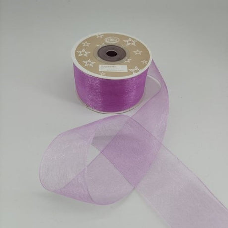 Lavender purple organza ribbon, 3.8cm wide, 22m long, pack of 6, perfect for crafting, gift wrapping, and event planning.