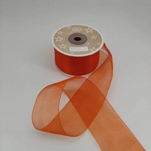 Organza Ribbon 3.8cm  ( 22m - Orange  ) - Pack of 6