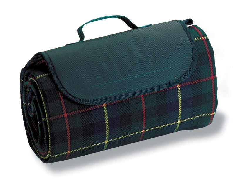 Vibrant green picnic rug with waterproof backing, spacious for outdoor gatherings, featuring a carry handle and Velcro closure.