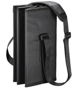 Multifunctional cooler bag and seat, made of durable 600D Polycanvas, holds 24 cans and supports up to 90 kg; folds flat for storage.