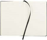 Ambassador Carbon Fibre 5x7 JournalBook with sleek cover, elastic closure, ribbon marker, and 80 lined sheets for stylish notes.