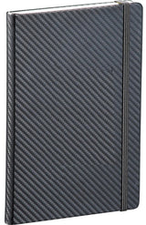 Sleek carbon fibre journal with elastic closure, ribbon marker, 80 lined sheets, and back pocket for storage.