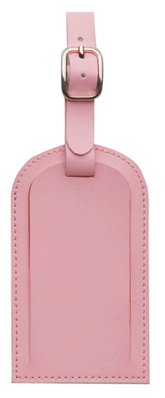 Vibrant green split leather luggage tag with adjustable tie and metal buckle, perfect for stylish identification while traveling.