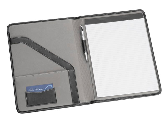 Premium A4 Pad Cover in Koskin leather-look, featuring document pocket, business card holder, and white contrast stitching.