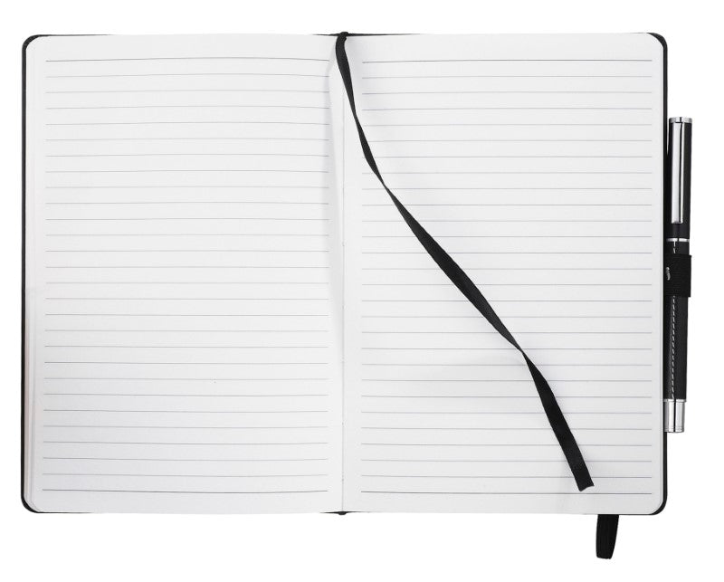Elegant Pedova Pocket Bound JournalBook featuring Italian Ultrahyde cover, elastic closure, pen loop, and 80 lined pages.
