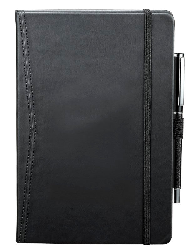 Elegant Pedova Pocket Bound JournalBook in Italian Ultrahyde with elastic closure, pen loop, ribbon marker, and 80 lined sheets.