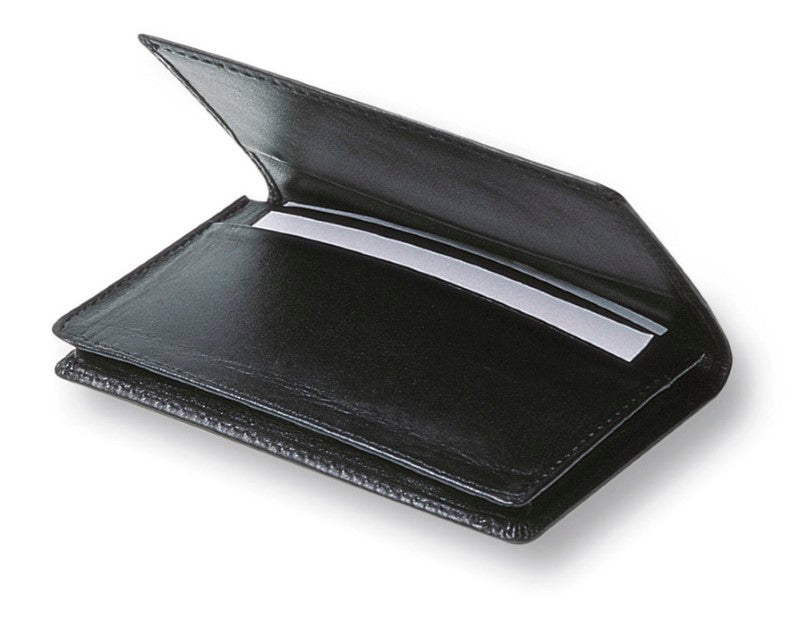 Premium Brazilian cowhide business card holder with 20 card capacity, sleek design, and elegant gift box.