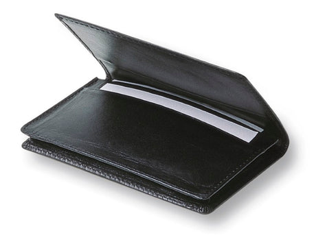 Premium Brazilian cowhide business card holder with 20 card capacity, sleek design, and elegant gift box.