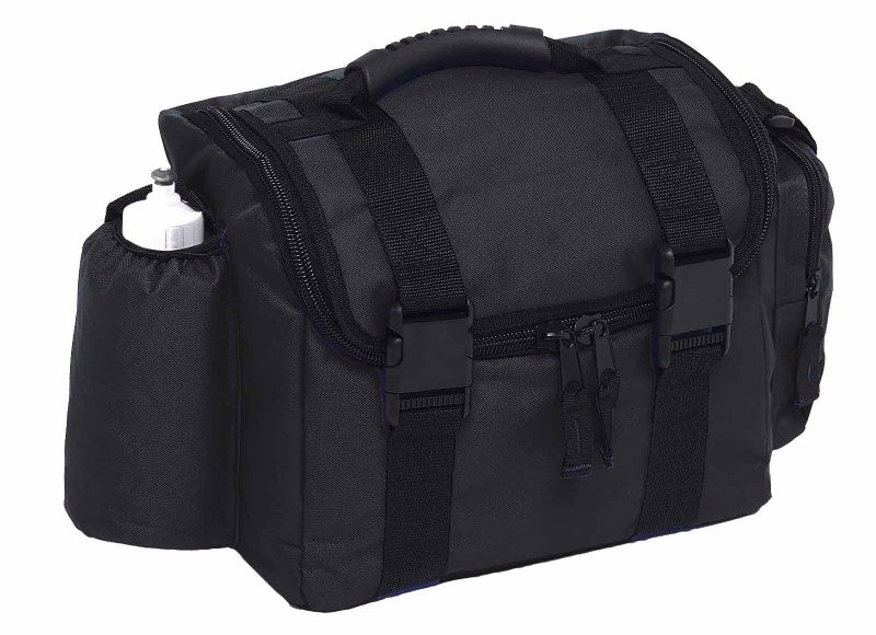 Durable black bag with insulated pocket, U-shaped zippers, and adjustable strap, perfect for outdoor adventures.