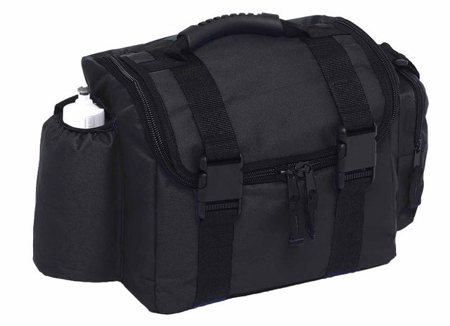 Durable black bag with insulated pocket, U-shaped zippers, and adjustable strap, perfect for outdoor adventures.