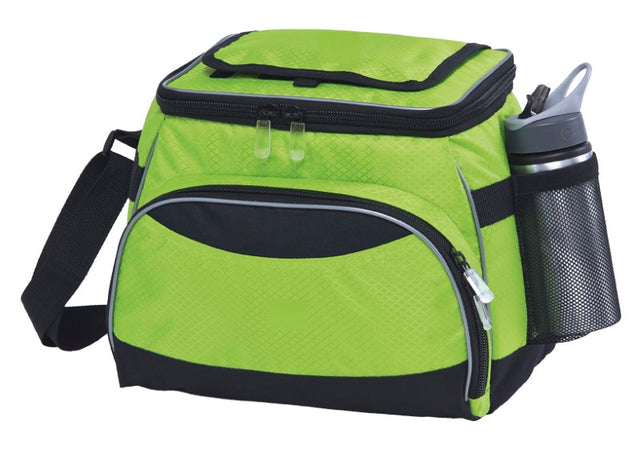 Light green and black Encore Cooler with insulated compartment, adjustable strap, and durable design for outdoor activities.