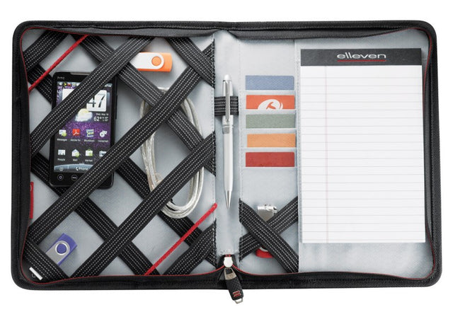 Sleek Elleven iPad Cover in durable nylon, featuring zippered pocket, organizer, and lined writing pad for professionals.