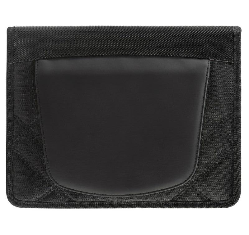 Sleek black tablet case with durable materials, zippered closure, and organized pockets for iPad and essentials.