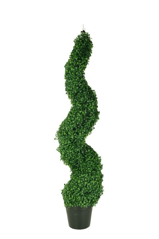 Stunning 120cm tall artificial Boxwood Spiral tree, perfect for enhancing decor with an elegant, evergreen touch.
