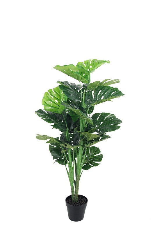 Lifelike potted Monstera leaf plant, 120cm tall, adding tropical elegance to any indoor space.