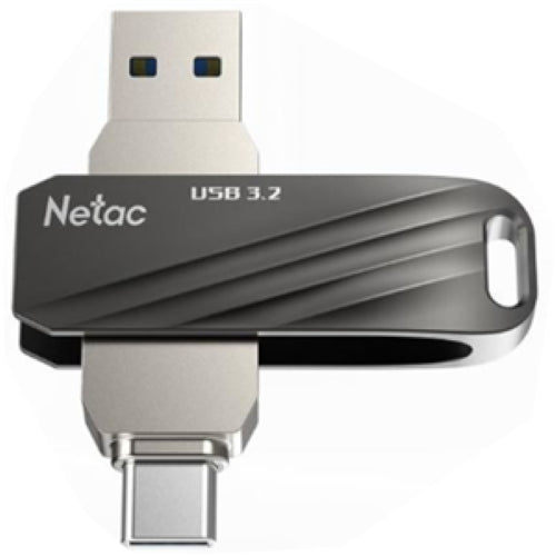 Netac US11 USB 3.2 + Type-C 128GB dual flash drive in sleek zinc alloy, compact design, ideal for fast data transfer and portability.