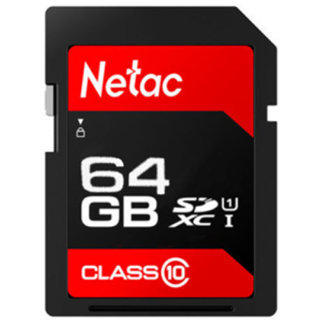 Netac P600 SDHC U1/C10 64GB card, 80MB/s read speed, durable, ideal for cameras and video storage, 5-year warranty.