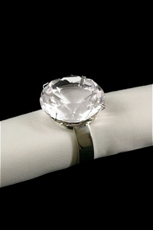 Elegant 40mm crystal and metal napkin rings with diamond accents, set of 6, perfect for enhancing any dining occasion.