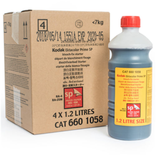 Kodak Ektacolor Bleach Fix Starter 1.2L box of 4 for vibrant color prints, ideal for professional labs and enthusiasts.