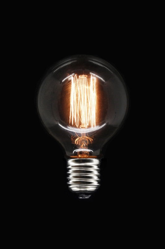 Dimmable G80 25W E27 tungsten bulb with elegant squirrel cage filament, perfect for decorative lamps and warm ambiance.